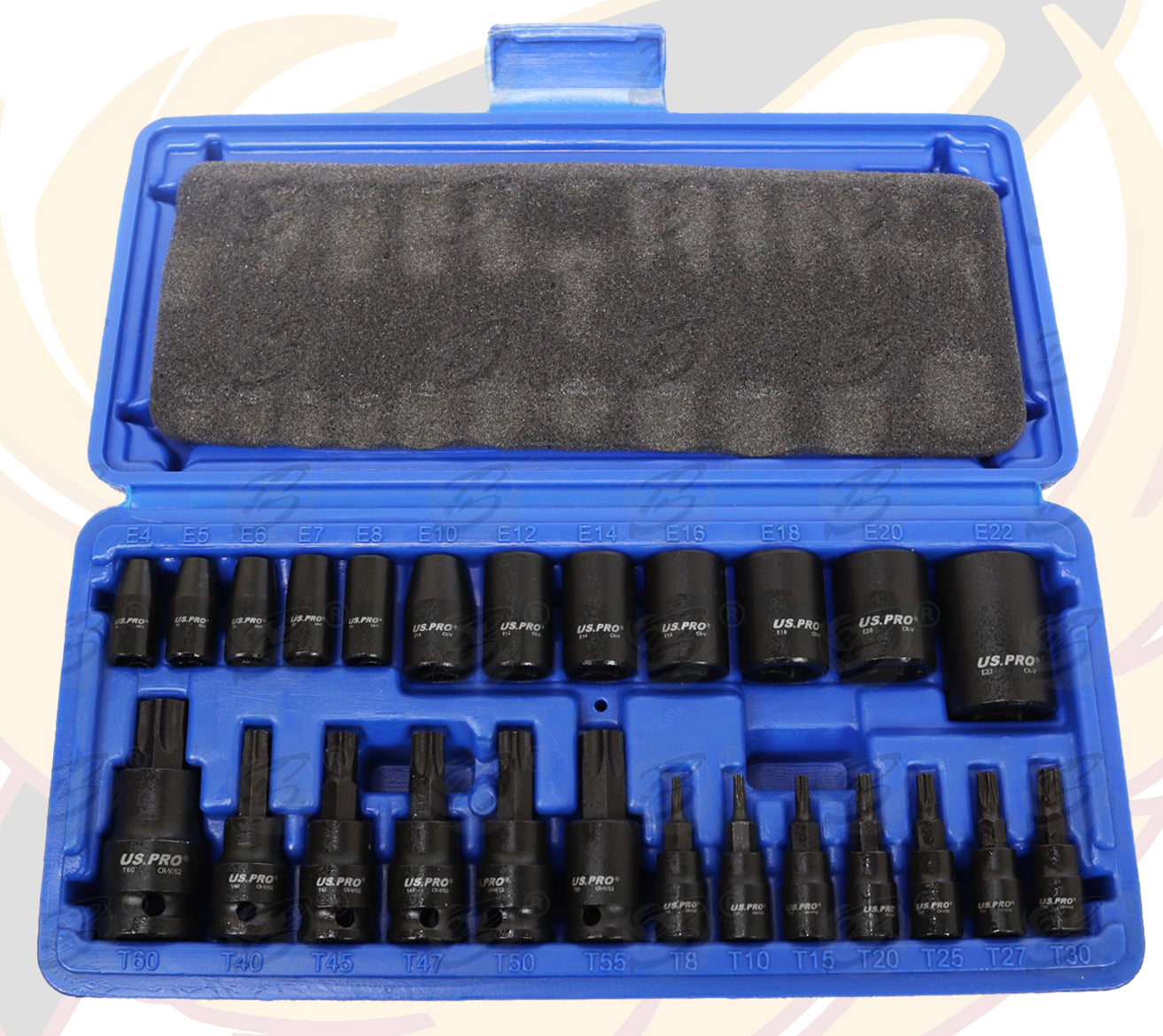 US PRO 25PCS 1/4" & 3/8" & 1/2" DRIVE IMPACT TORX & E - TORX SOCKETS ( E4 - E22 ) ( T8 - T60 )