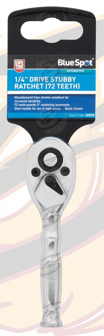 BlueSpot 1/4" Drive 72 Tooth Stubby Ratchet Handle 02020
