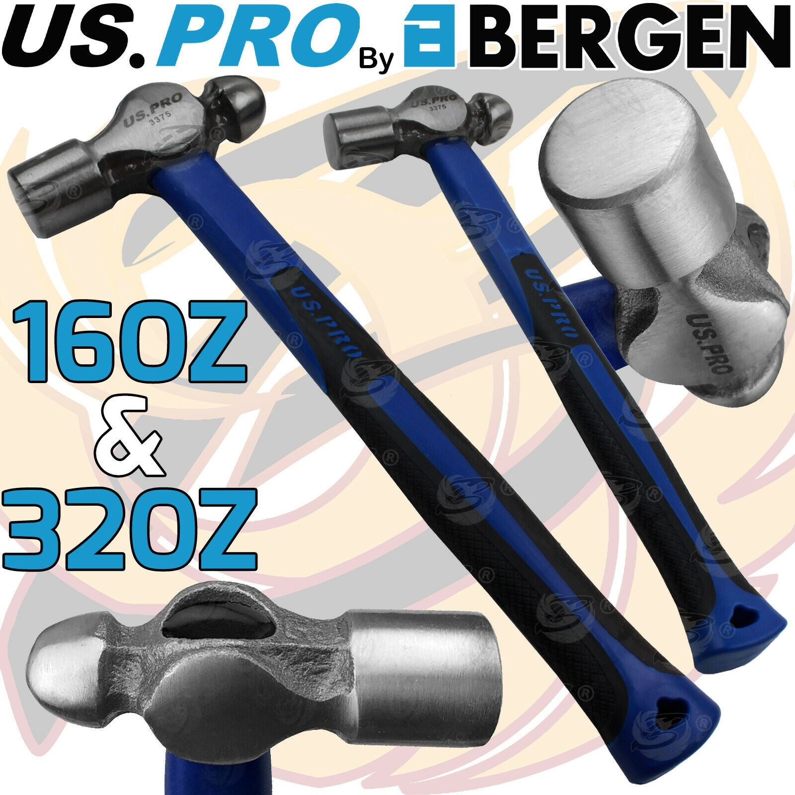 US PRO 2PCS BALL PEIN HAMMERS 16OZ - 32OZ
