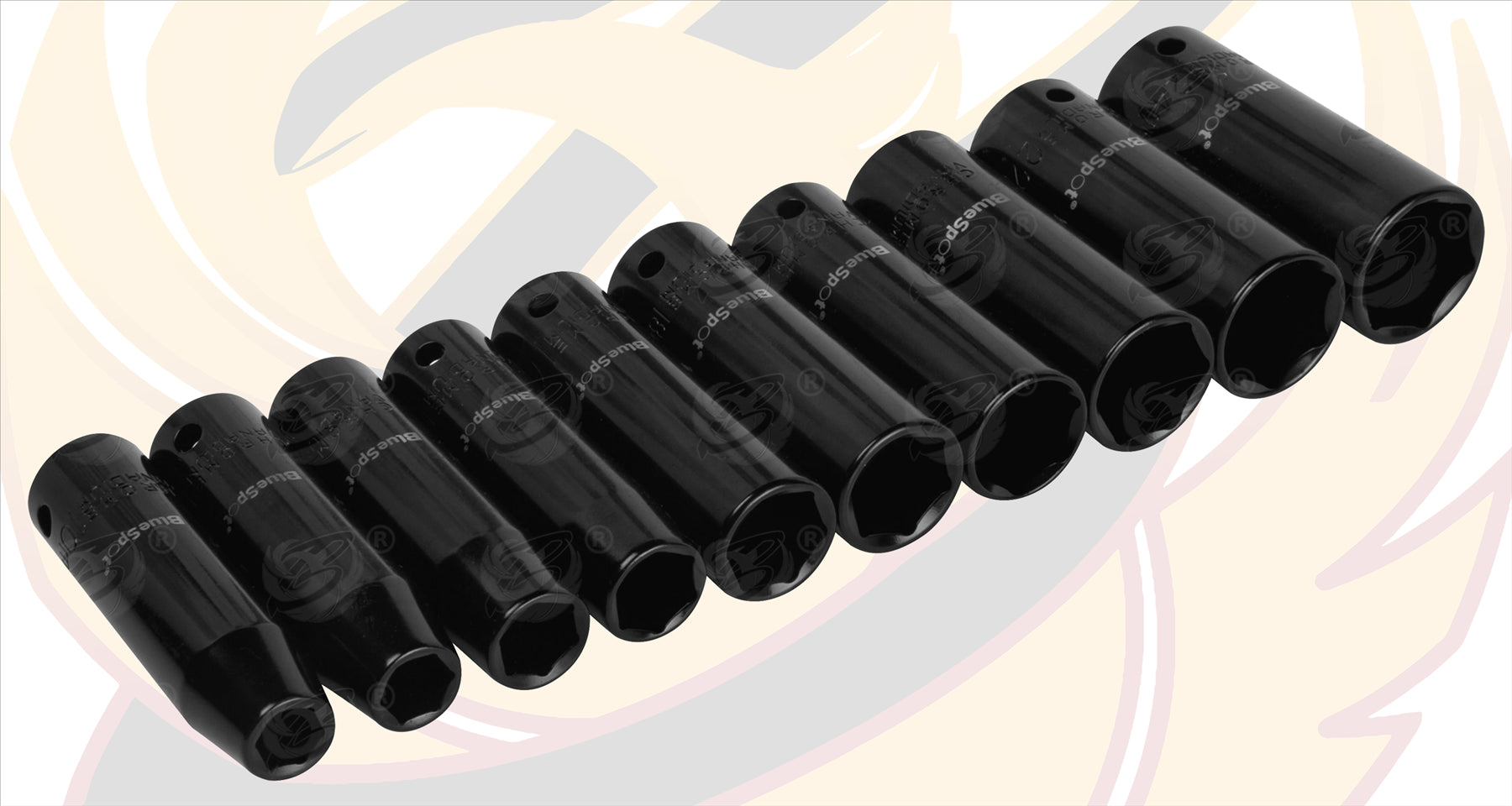 BLUESPOT 10PCS 1/2" DRIVE 6 POINT DEEP IMPACT SOCKETS 10MM - 24MM