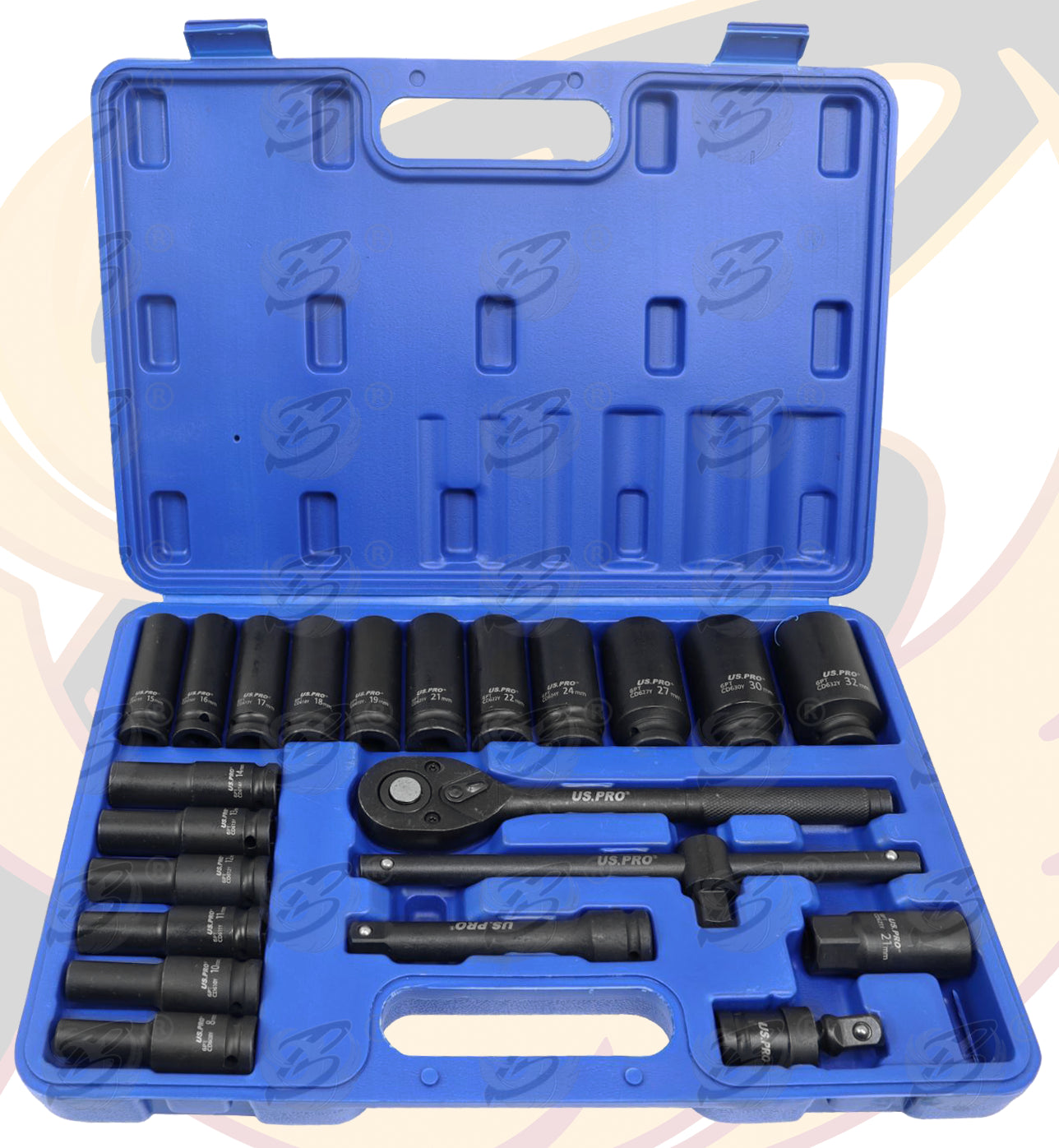 US PRO 22PCS 1/2" DRIVE 6 POINT DEEP IMPACT SOCKET SET 8MM - 32MM