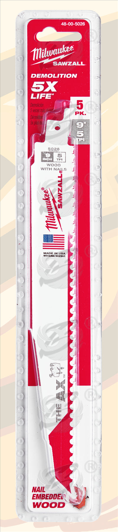 MILWAUKEE SAWZALL RECIPROCATING SAW BLADE 230mm x 5TPI WOOD SAW BLADES ( THE AX ) ( x 5 )