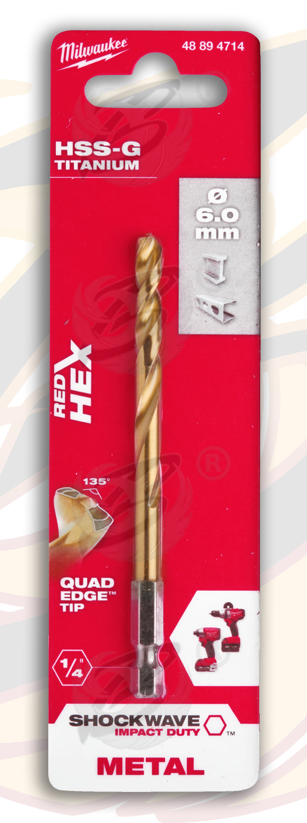 MILWAUKEE 6MM HSS TITANIUM METAL RED HEX DRILL BIT