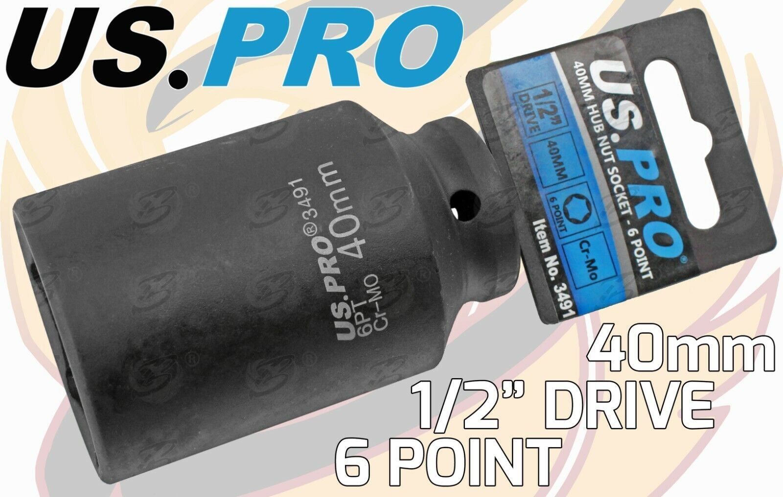 US Pro 40mm 1/2" Drive 6 Point Deep Impact Socket ( Single ) 3491