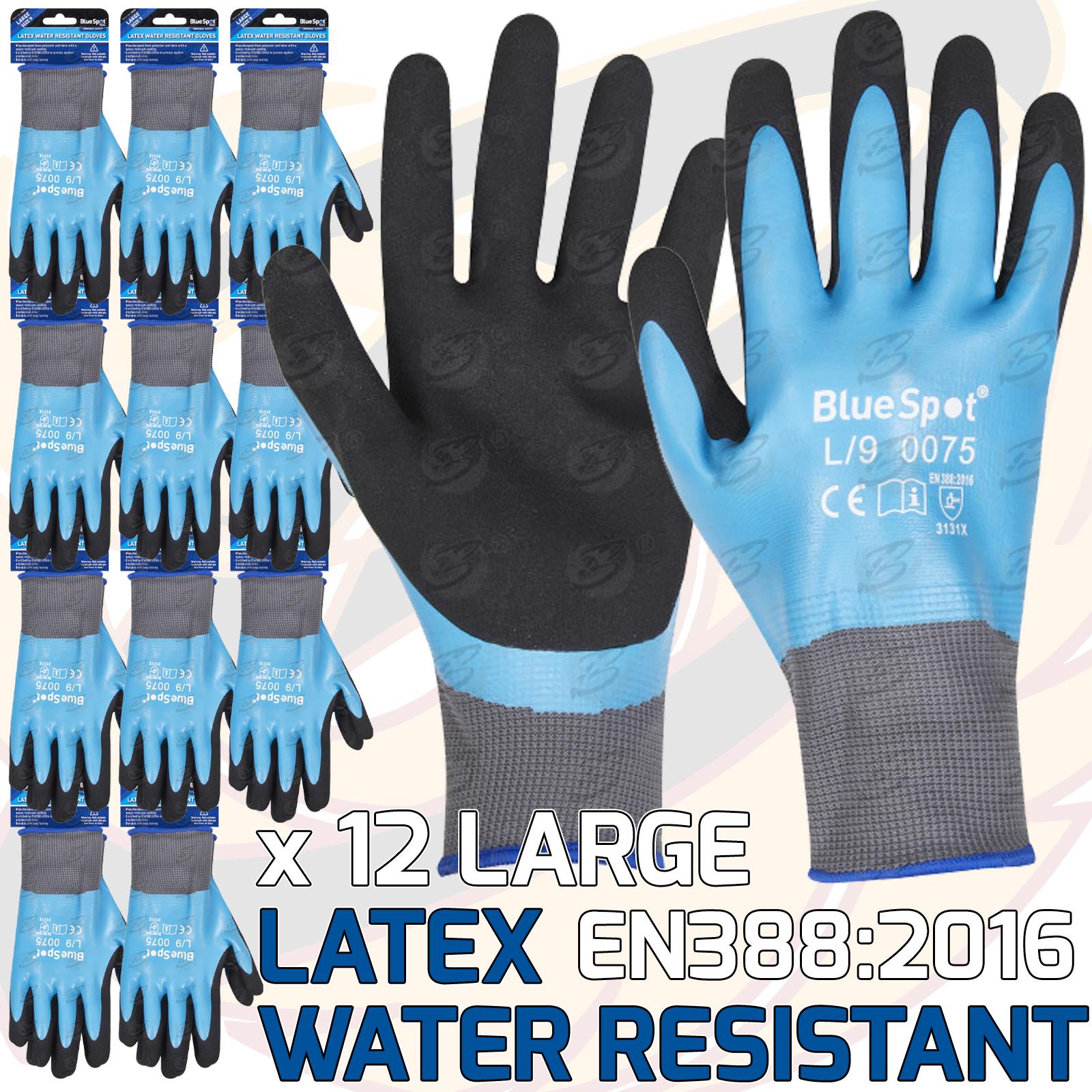 BLUESPOT LATEX WATER RESISTANT WORK GLOVES ( x 12 PAIRS ) ( L )