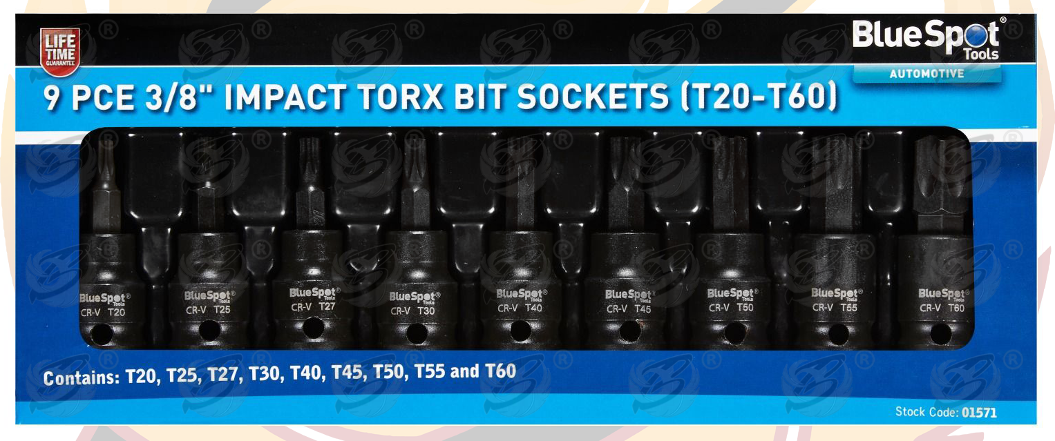 BLUESPOT 17PCS 3/8" DRIVE IMPACT TORX BIT SOCKET SET T20 - T60