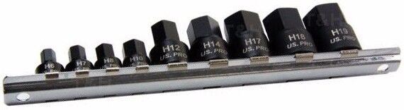 US Pro 9 Piece 1/4" & 3/8" Drive Impact Hex Bit Sockets H6 - H19 3863