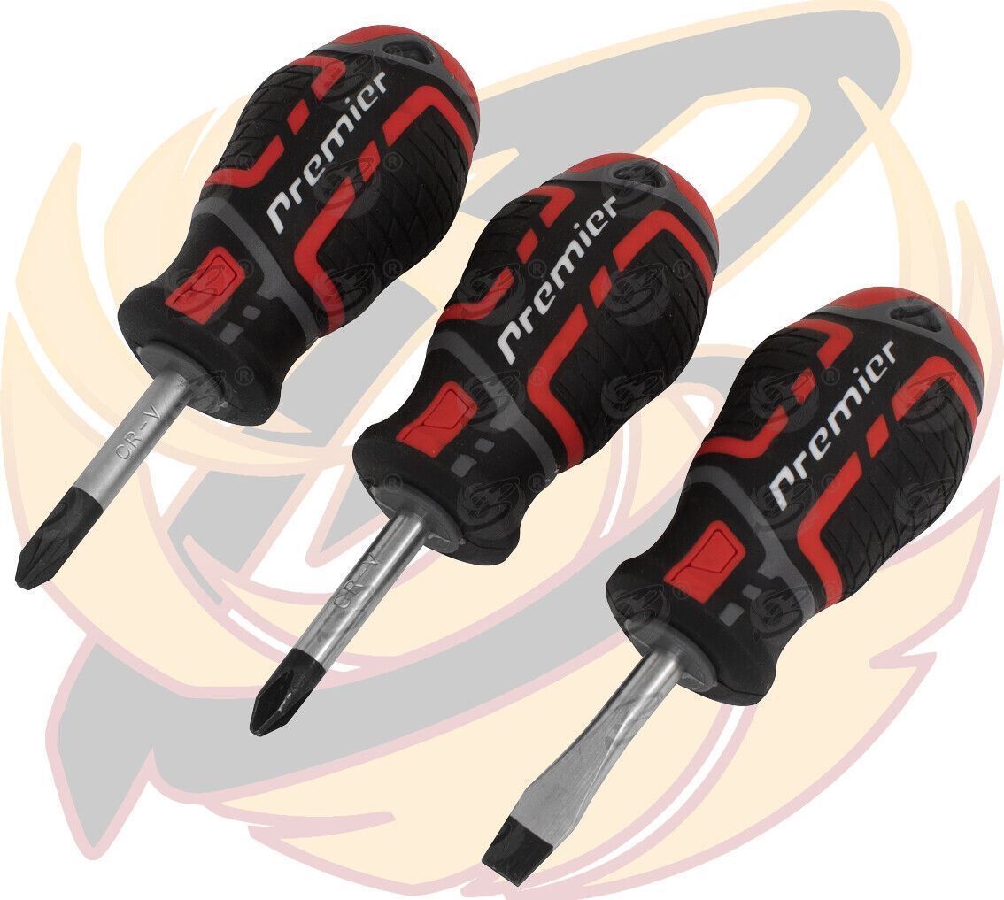 Sealey 3 Piece Stubby Magnetic Screwdrivers ( Slotted - PHillips - Pozidrive ) ( AK4328 )