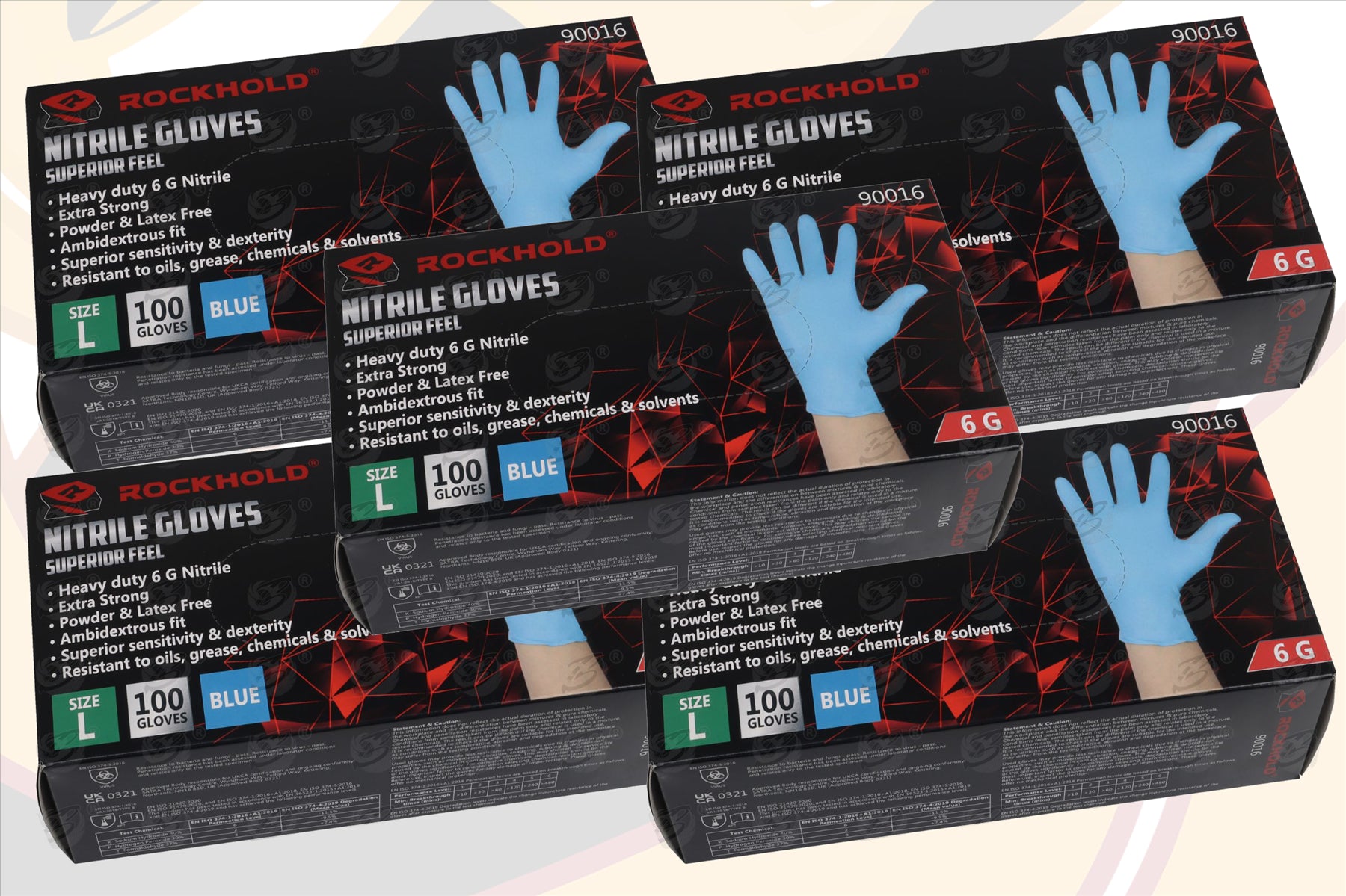 ROCKHOLD HEAVY DUTY BLUE 6 MIL NITRILE TEXTURED TIP GLOVES ( LARGE - 500 GLOVES )