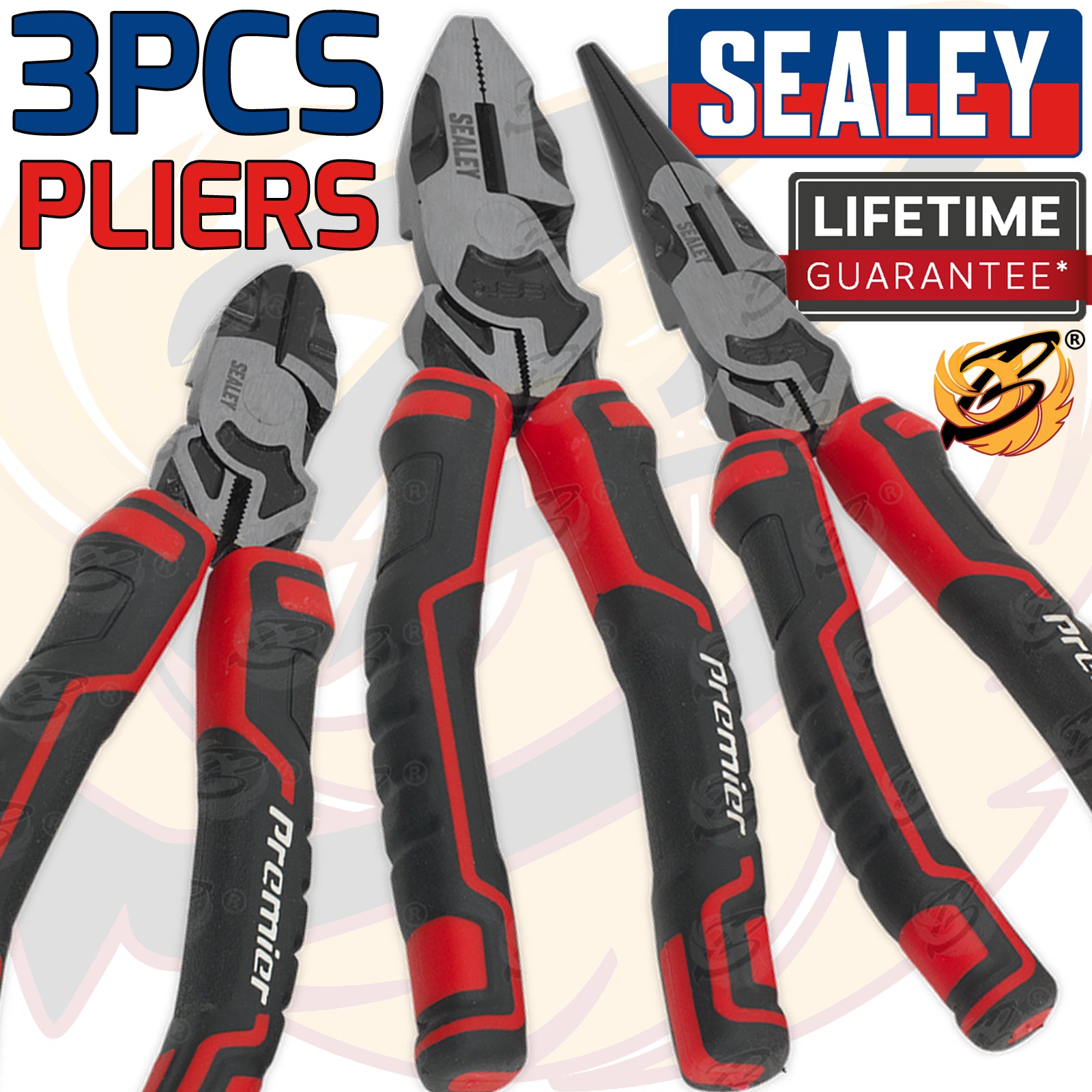 SEALEY 3PCS HIGH LEVERAGE PLIER SET ( COMBI - CUTTERS - LONG NOSE )