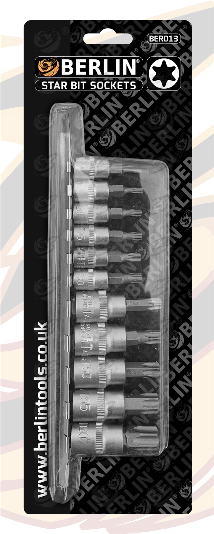 Berlin 11 Piece 1/4" & 3/8" Drive Torx Bit Sockets T10 - T60 ( BER013 )