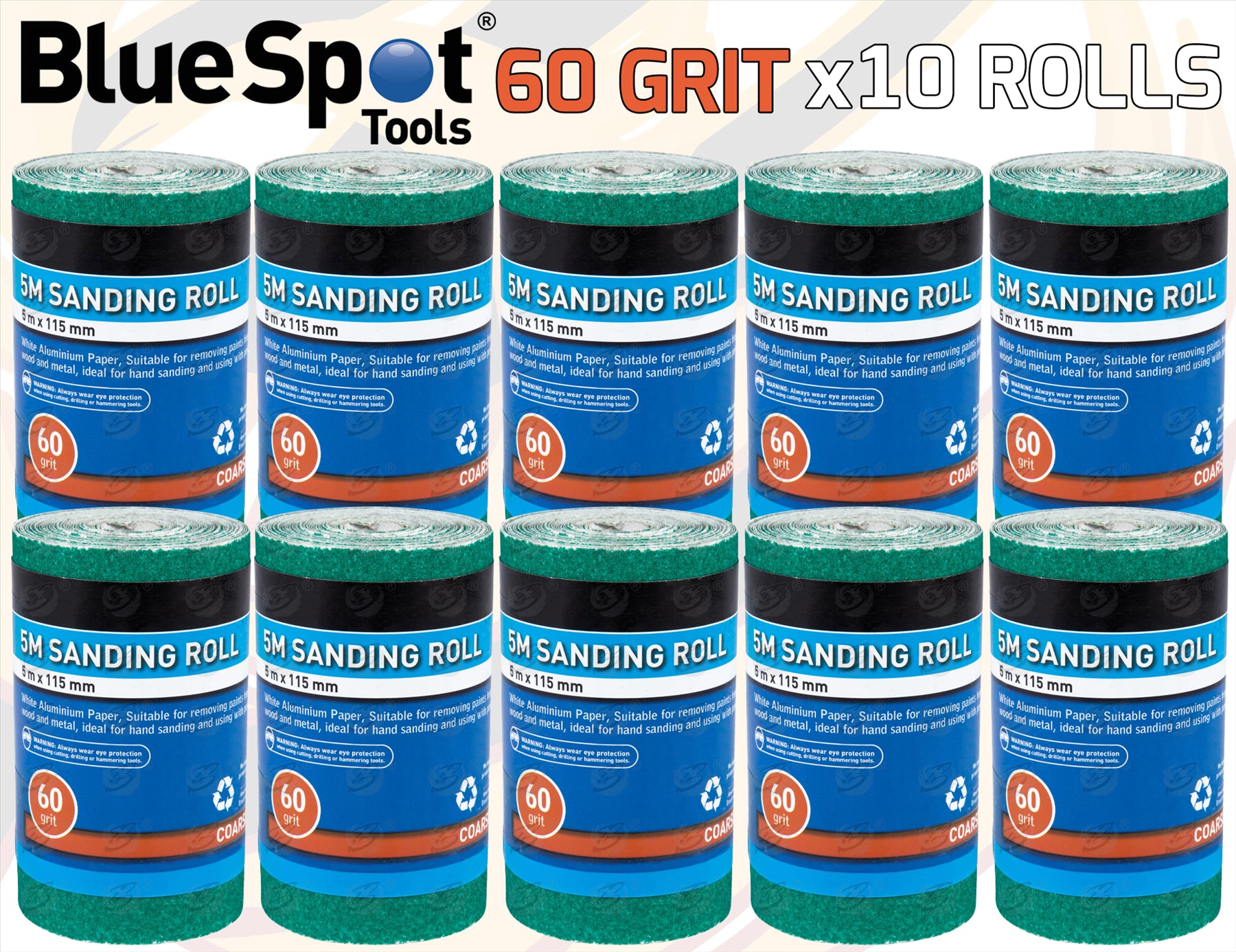 BLUESPOT 60 GRIT SANDING ROLL ( 5M x 115MM ) ( 10 ROLLS )