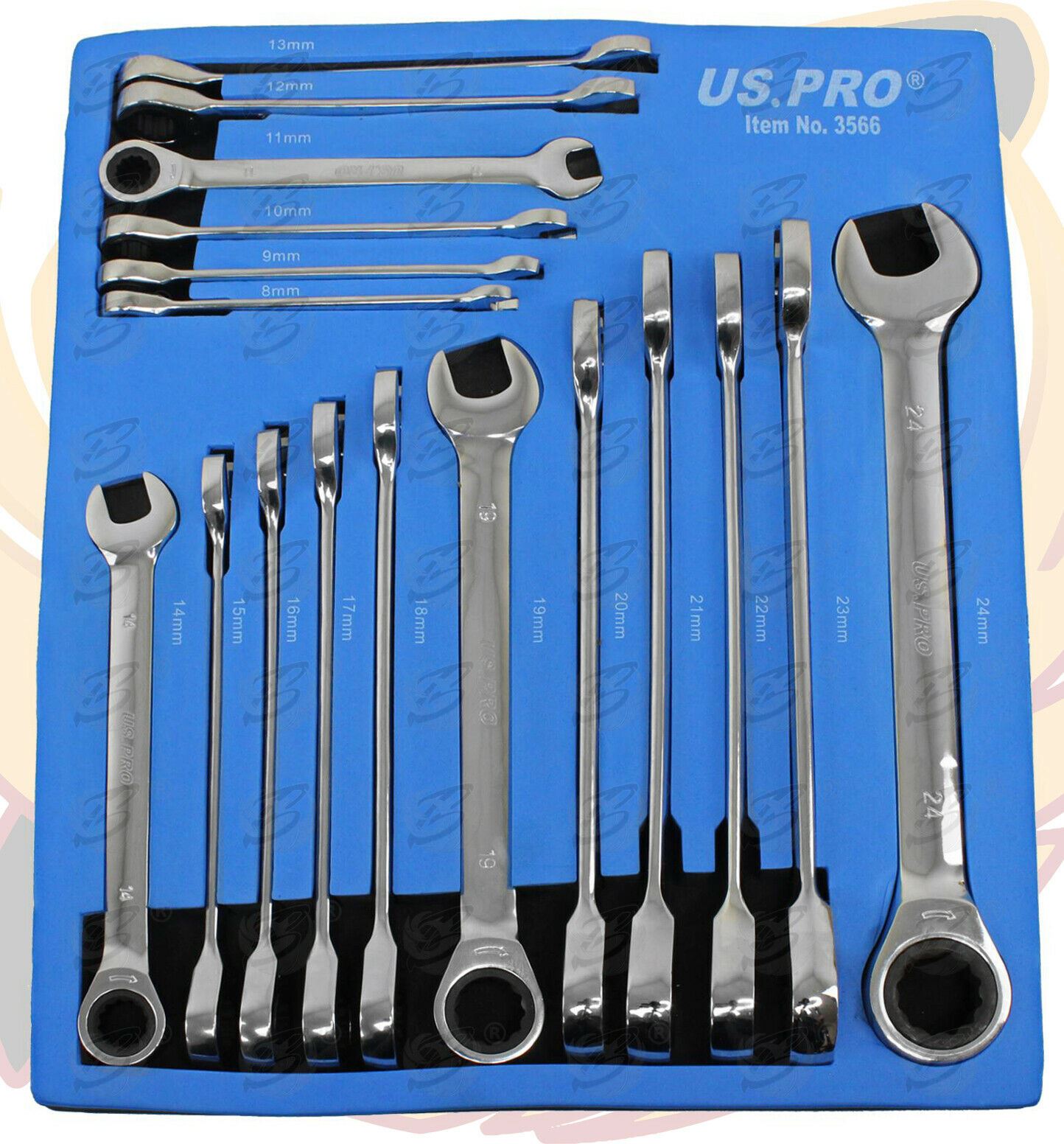 US Pro 17 Piece Combination Ratchet Spanner Set 8mm - 24mm 3566