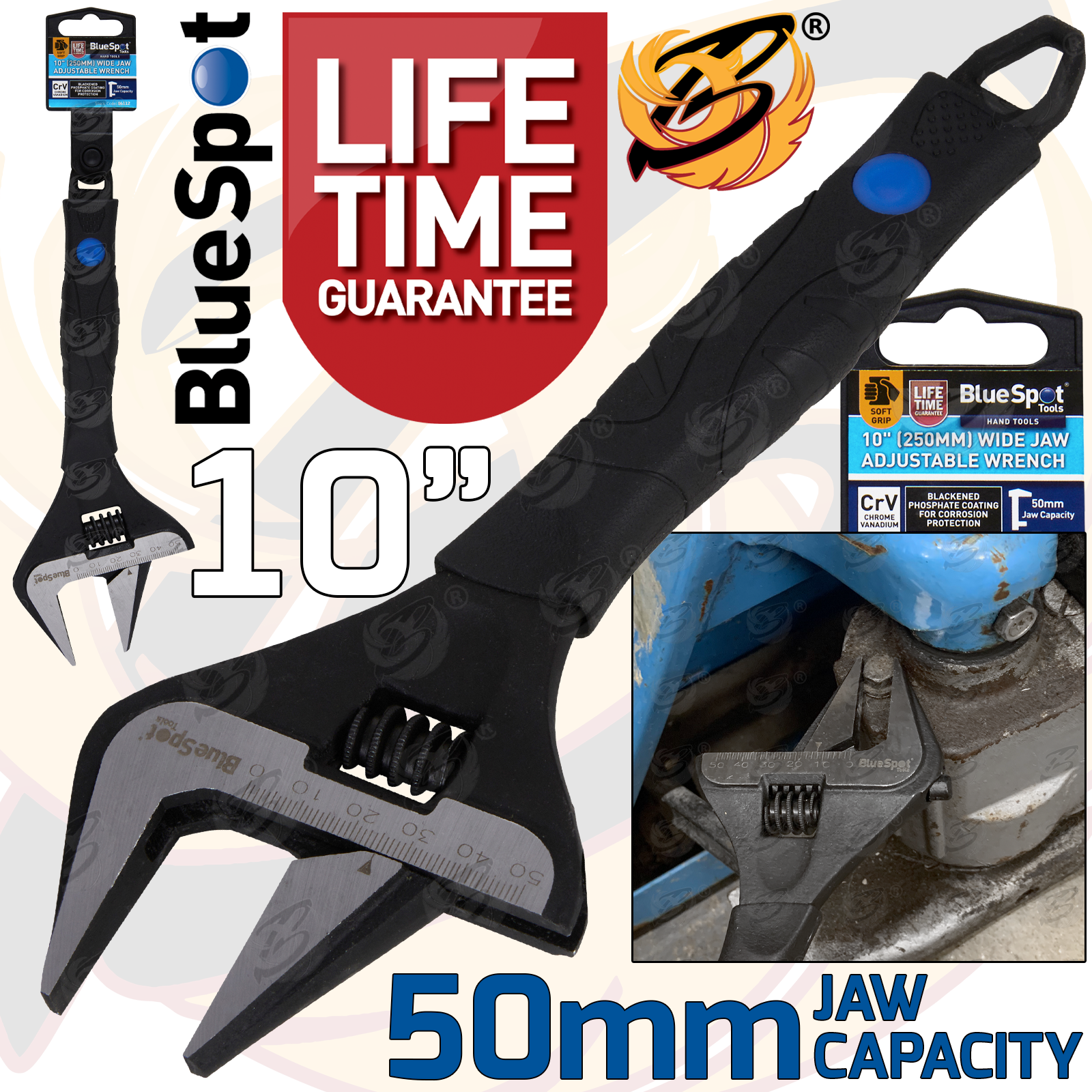 BlueSpot 10" Wide Jaw Adjustable Wrench ( 0 - 50mm ) ( 06112 )