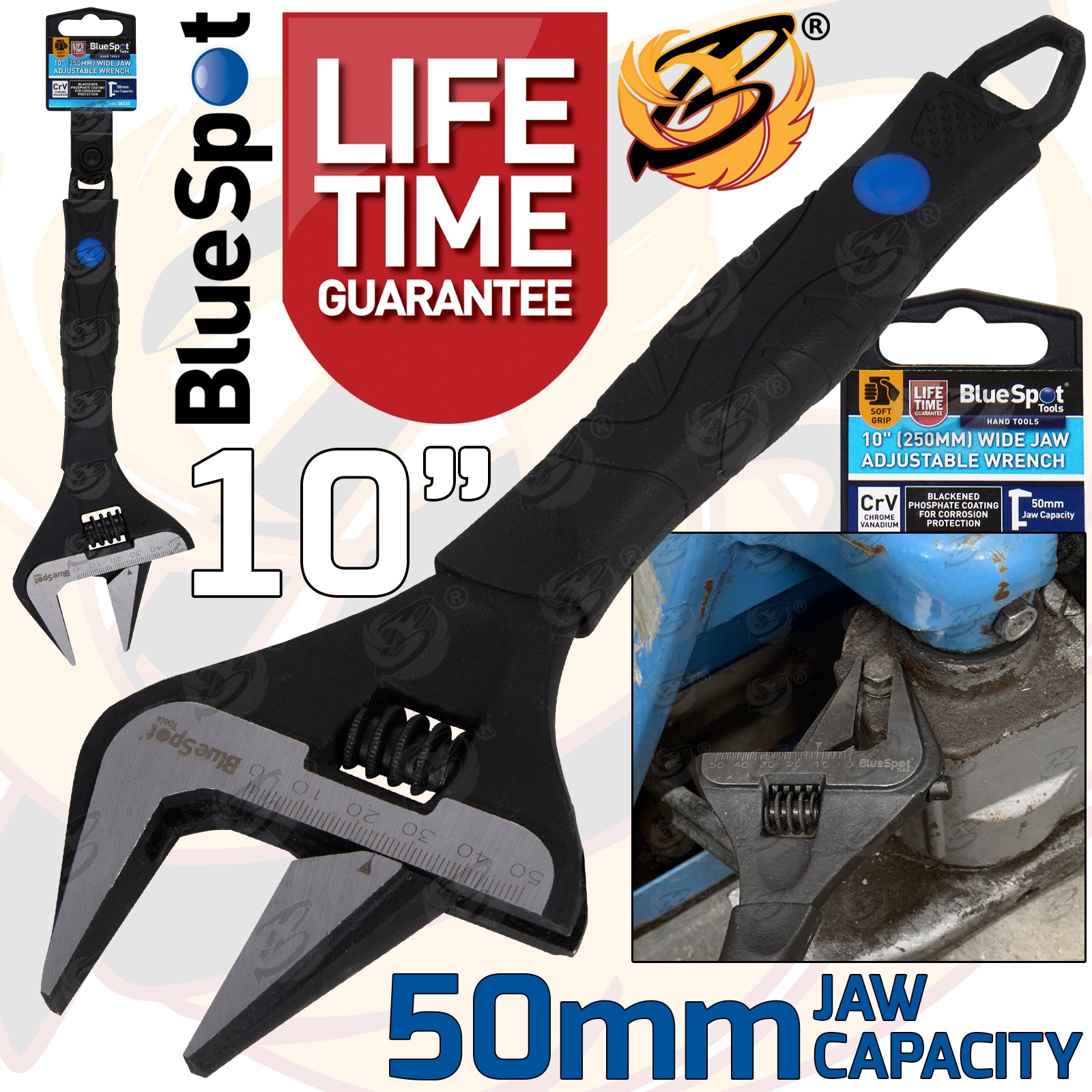BLUESPOT 10" WIDE JAW ADJUSTABLE WRENCH ( 0 - 50mm )