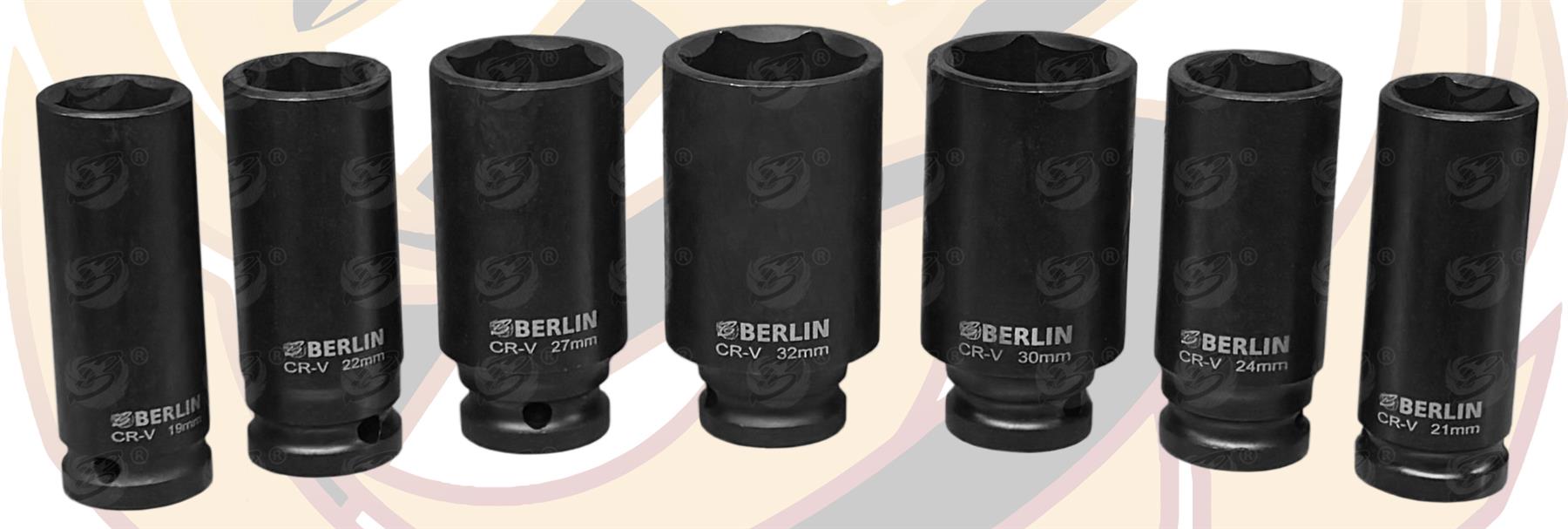 BERLIN Deep Impact Socket Set 1/2"dr 10mm - 32mm & Impact Extension Bars 19pcs Set