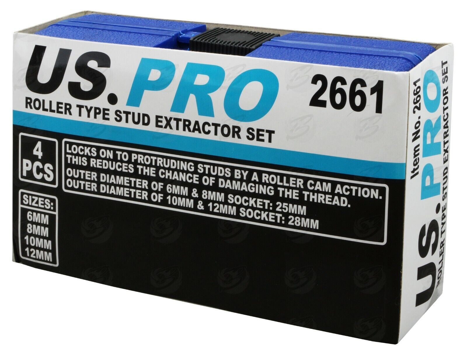 US Pro 4 Piece 1/2" Drive Roller Type Stud Extractors 6mm - 12mm ( 2661 )
