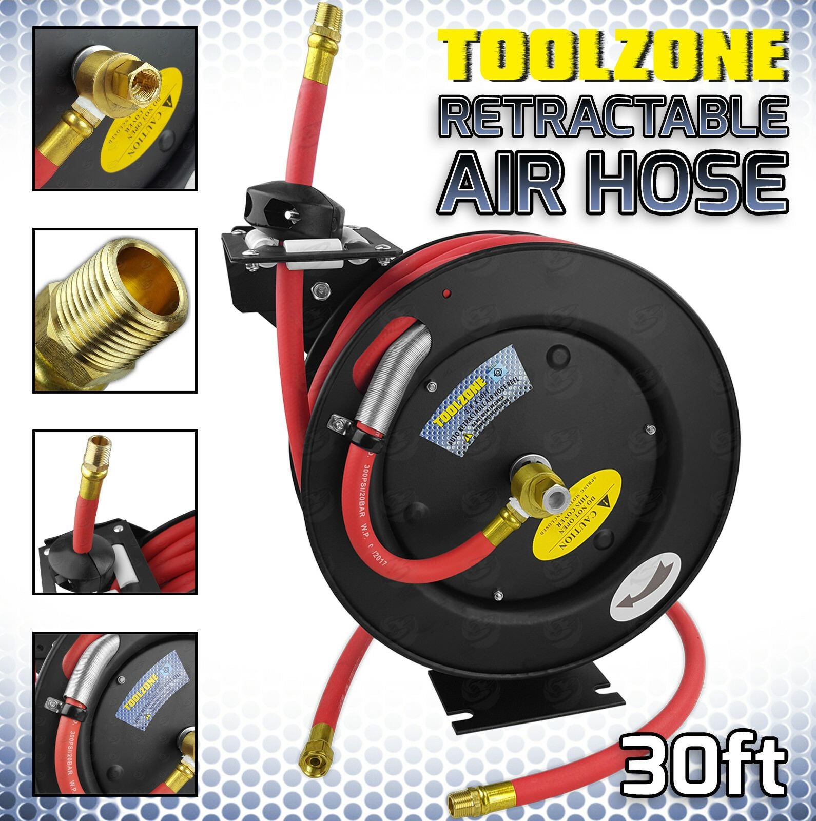 Toolzone Heavy Duty 3/8" x 30 Foot Auto Retractable Air Line Hose Compressor Air Hose Line AT102