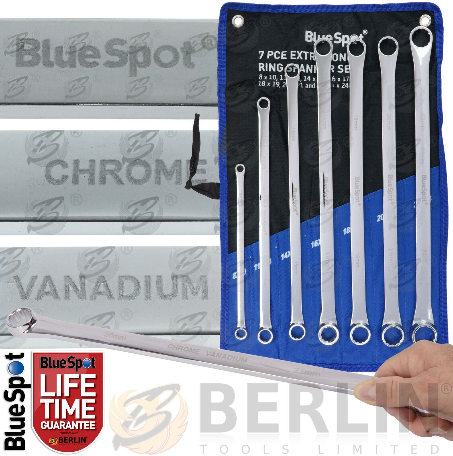 BLUESPOT 7PCS EXTRA LONG AVIATIONS SPANNERS 8MM - 24MM