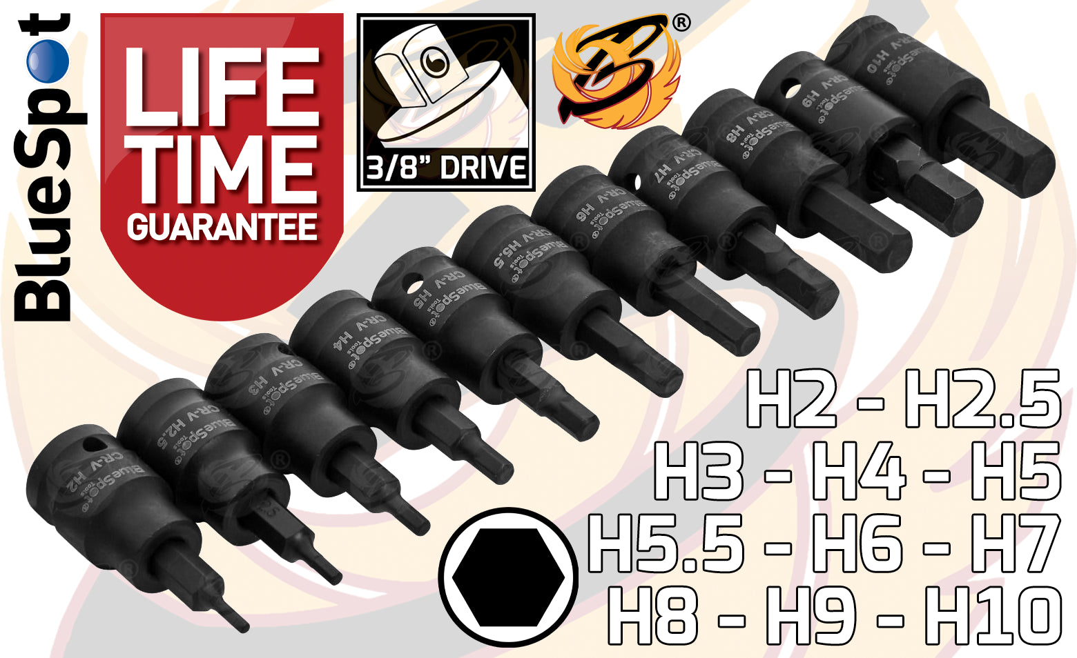 BLUESPOT 31PCS 3/8" DRIVE IMPACT HEX - TORX - SPLINE BIT SOCKETS