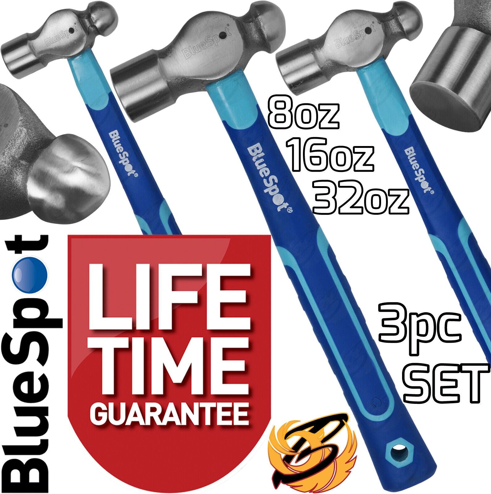 BlueSpot 3 Piece Ball Pein Hammer Set 8Oz - 16Oz - 32Oz 26100