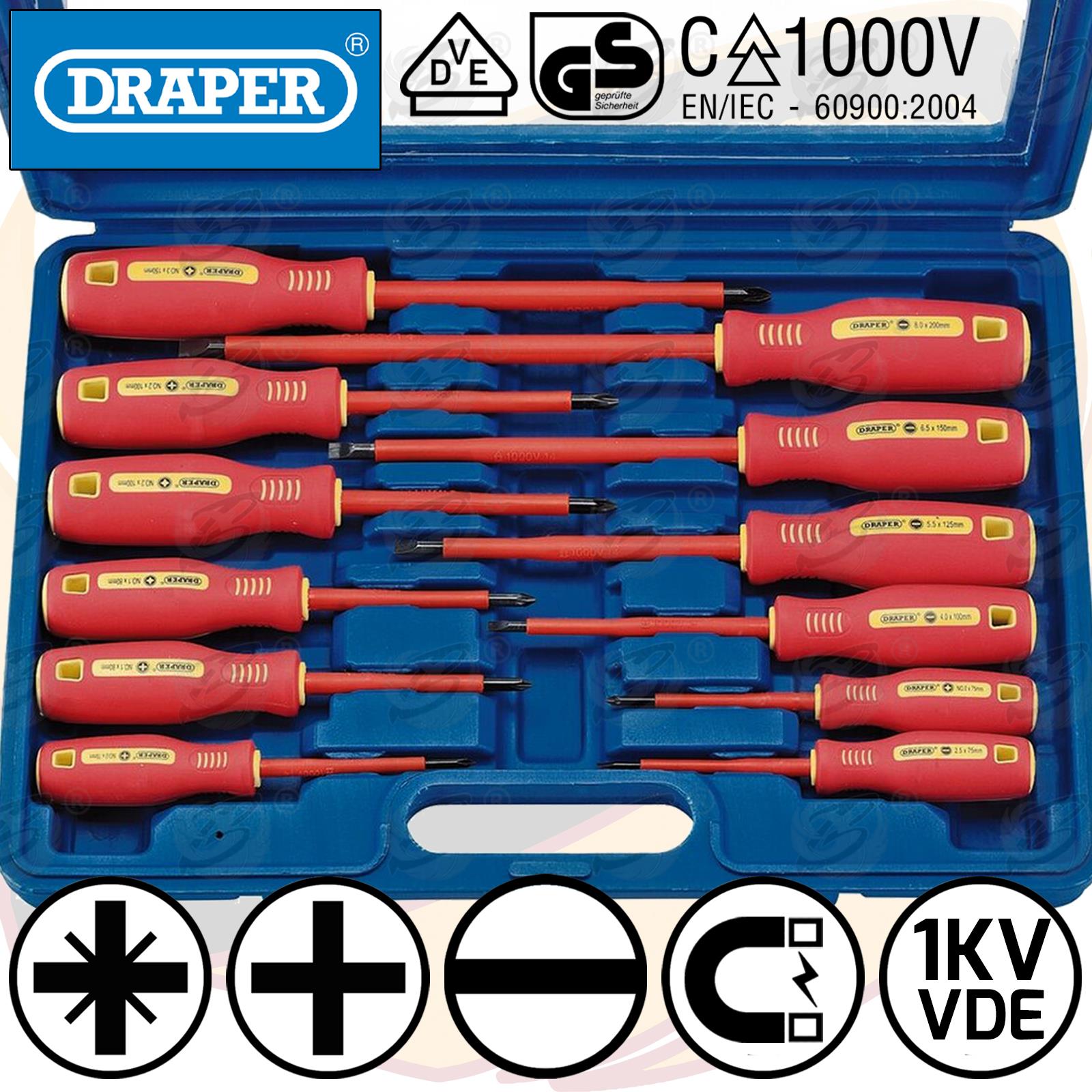 DRAPER 12PCS VDE SCREWDRIVER SET ( SLOTTED - PHILLIPS - POZIDRIVE )