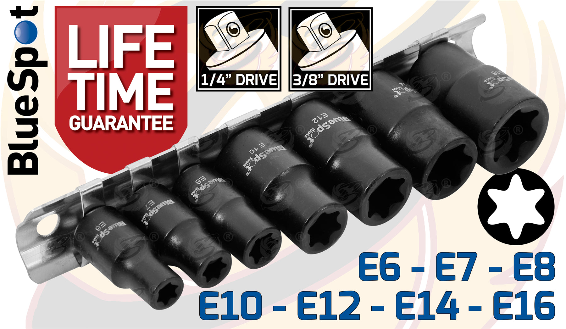 BLUESPOT 7 PCE 1/4"-3/8" IMPACT E TORX SOCKETS