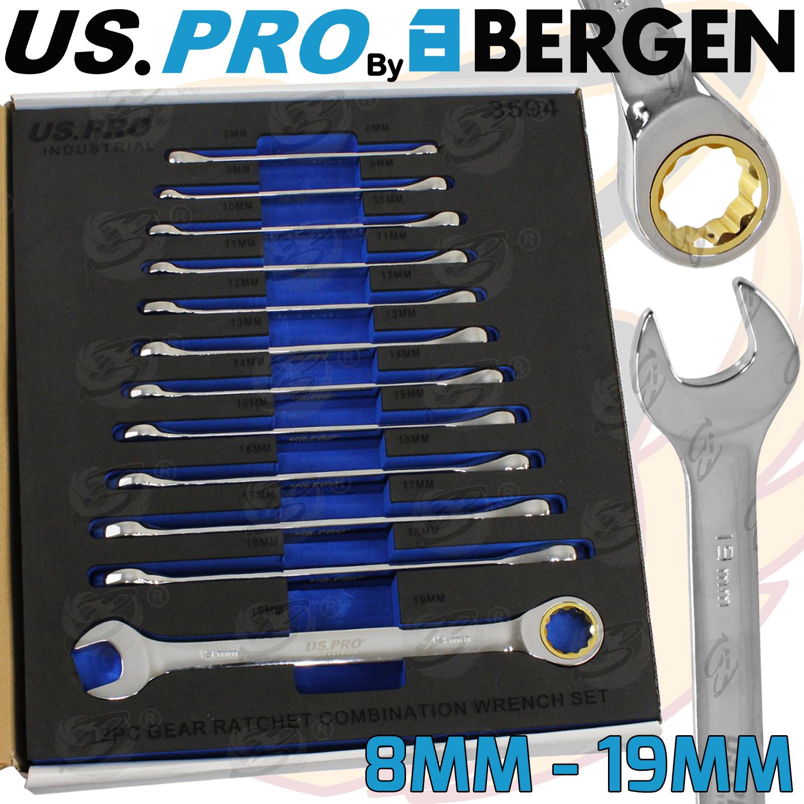 US PRO 12PCS COMBINATION RATCHET SPANNER SET 8MM - 19MM