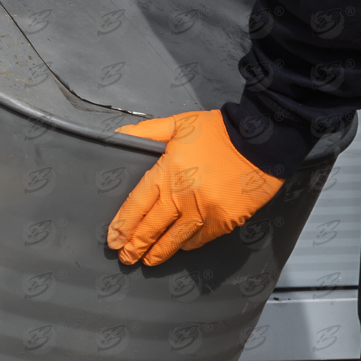 Rockhold Heavy Duty Orange 8 Mil Nitrile Diamond Grip Gloves ( Large - 100 Gloves ) 90013 / L ( 1 BOX )