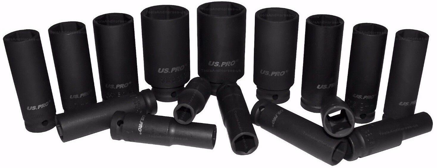 US PRO 16PCS 1/2" DRIVE 6 POINT DEEP IMPACT SOCKETS 10MM - 32MM