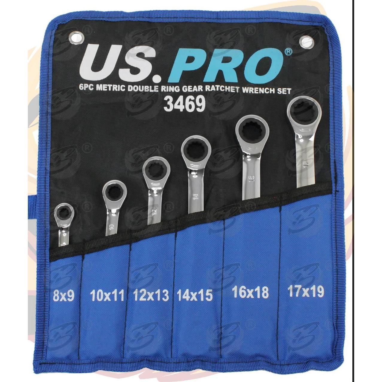 US Pro 6 Piece 72 Tooth Double End Ratchet Spanners 8mm - 19mm 3469