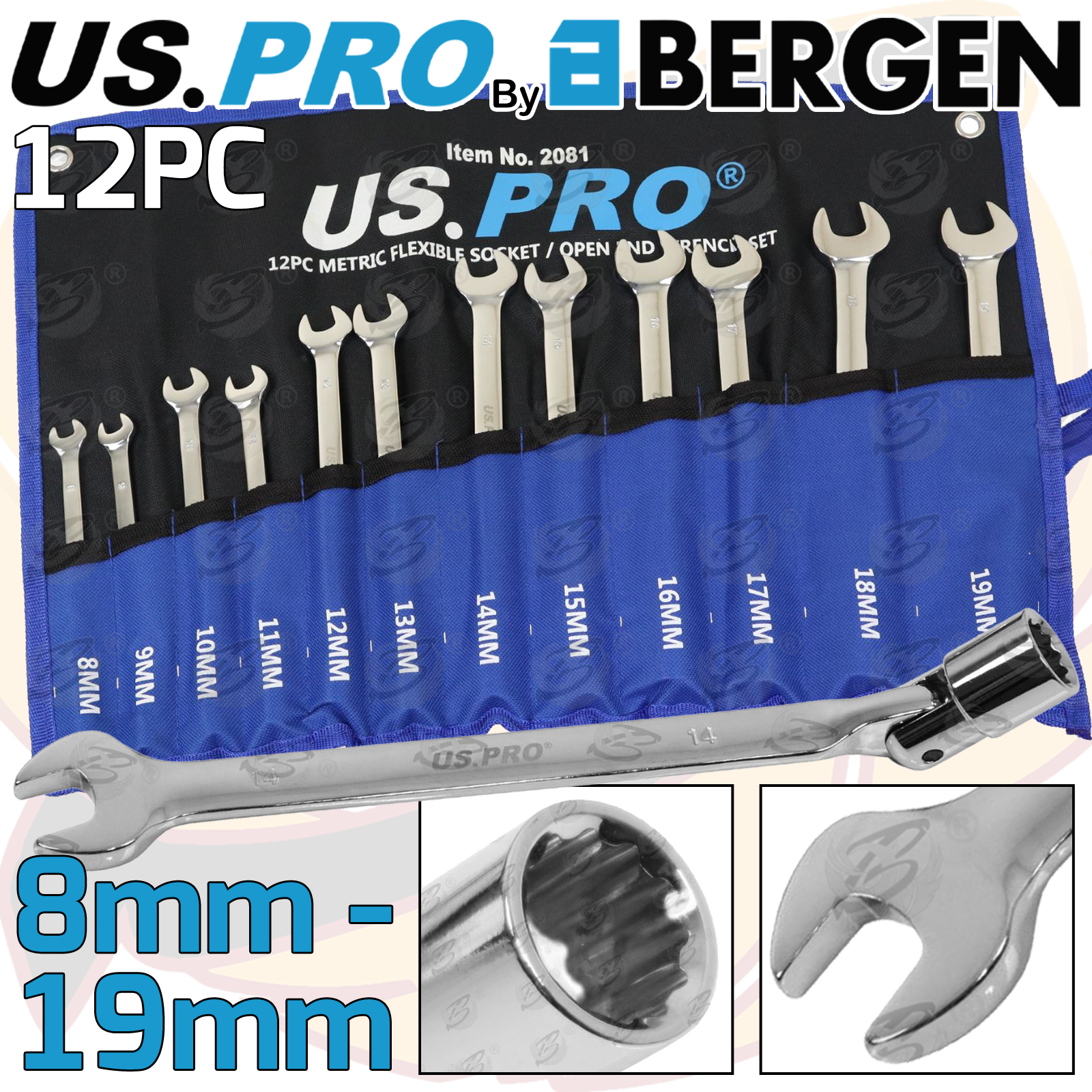 US Pro 12 Piece Metric Flexible Socket / Open End Wrench Set ( 2081 )