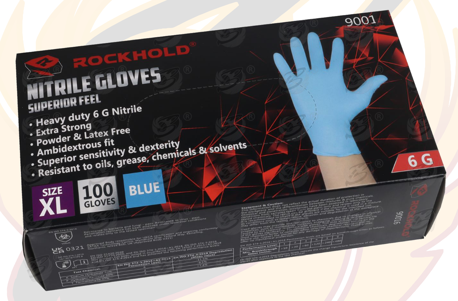 Rockhold Heavy Duty Blue 6 Mil Nitrile Textured Tip Gloves ( x Large - 100 Gloves ) ( 90017 / XL ( 1 BOX ) )