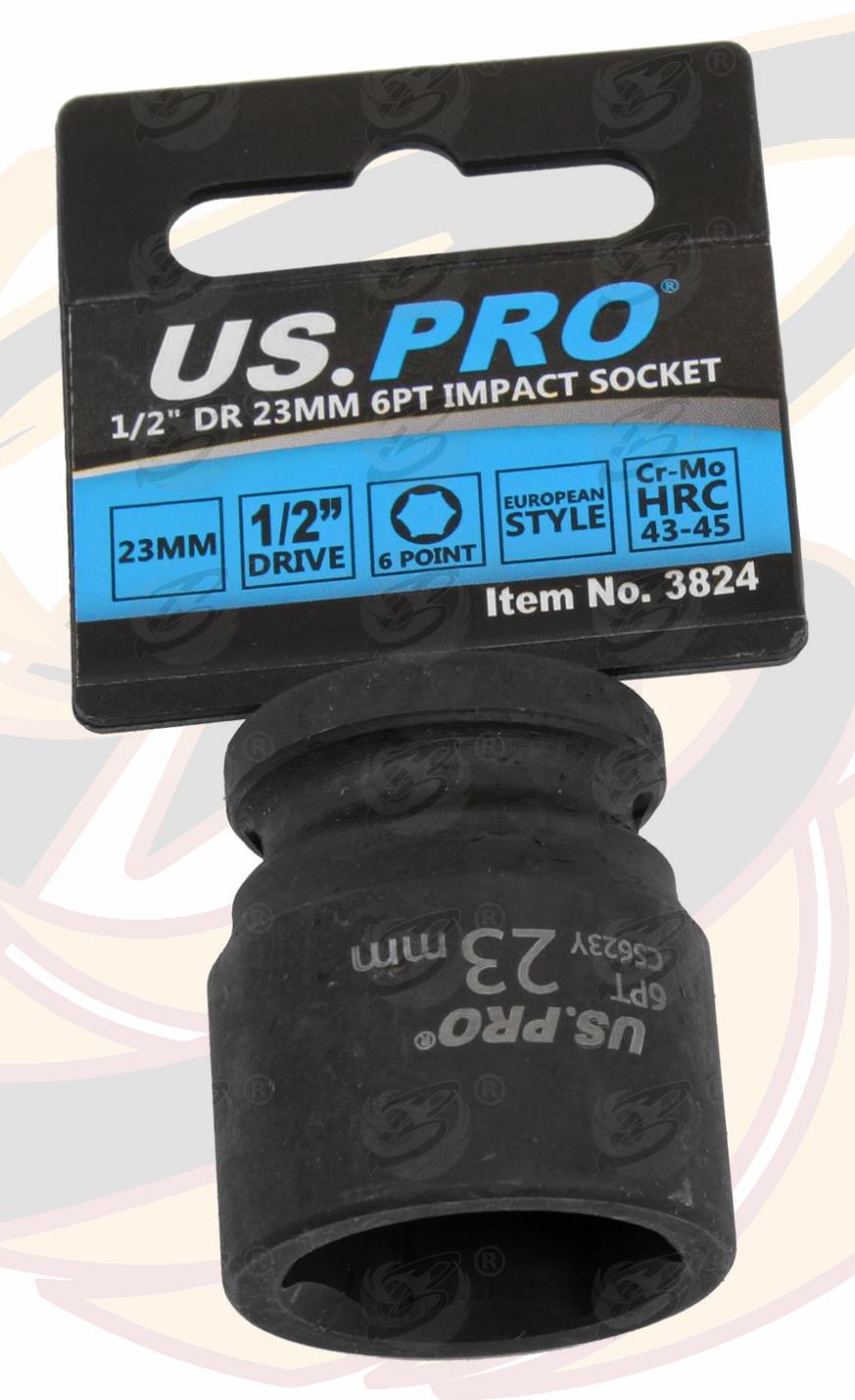 US Pro 23mm 1/2" Drive 6 Point Shallow Impact Socket 3824