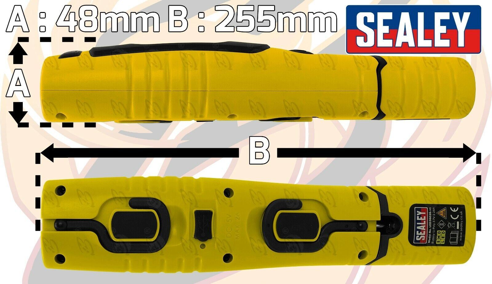 SEALEY RECHARGEABLE SMD LED LI - ION WORK LIGHT ( YELLOW )
