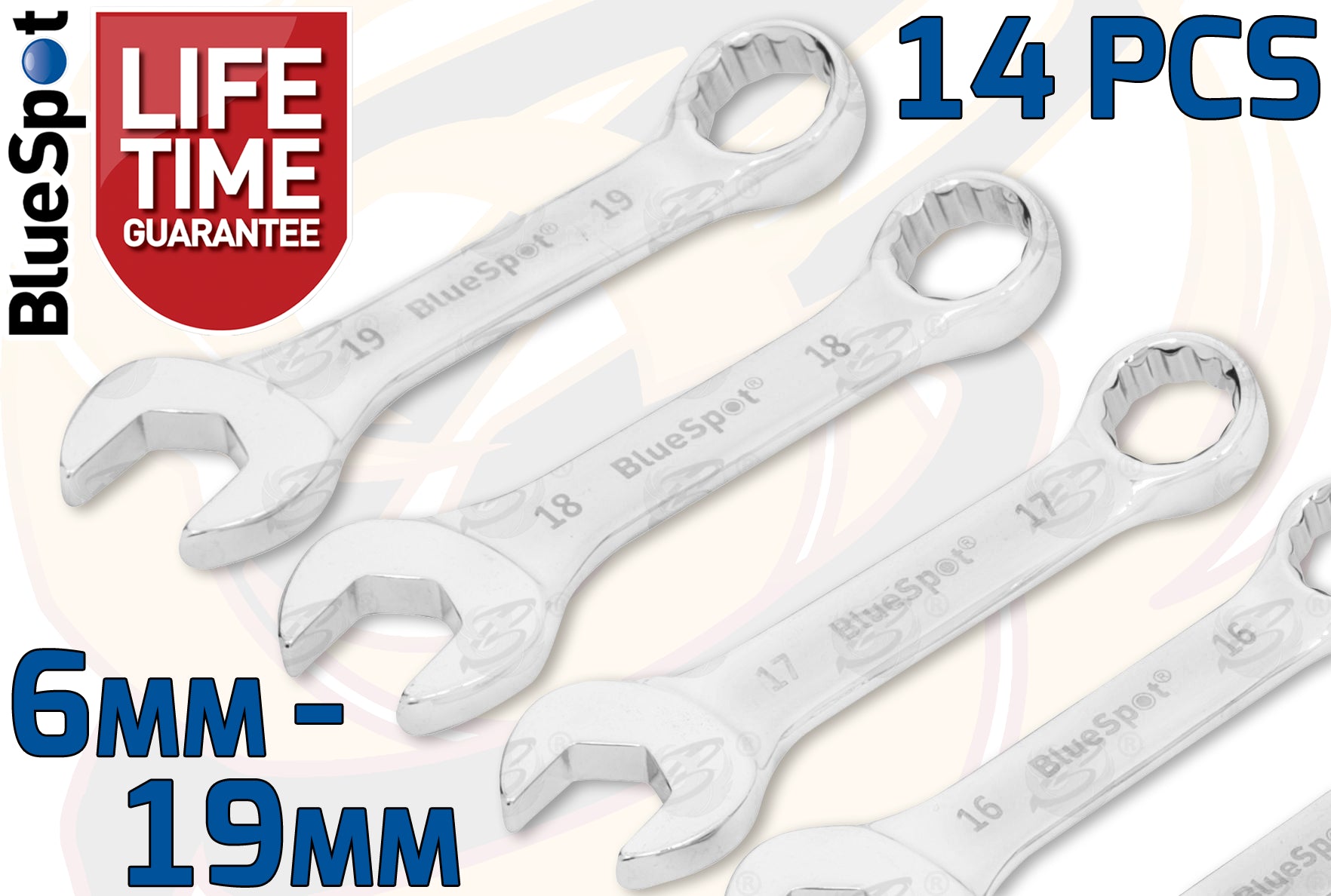 BLUESPOT 14PCS STUBBY COMBINATION SPANNERS 6MM - 19MM