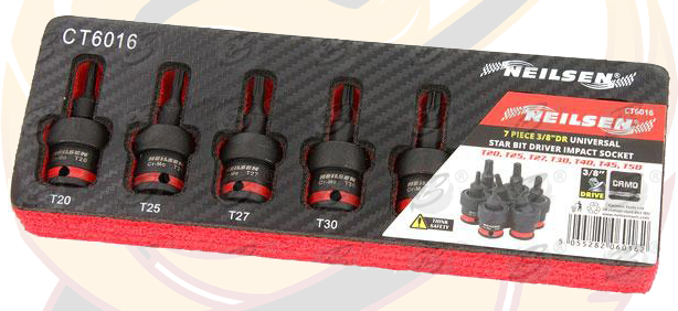 Neilsen 7 Piece 3/8" Drive Swivel Impact Torx Bit Sockets T20 - T50 ( CT6016 )
