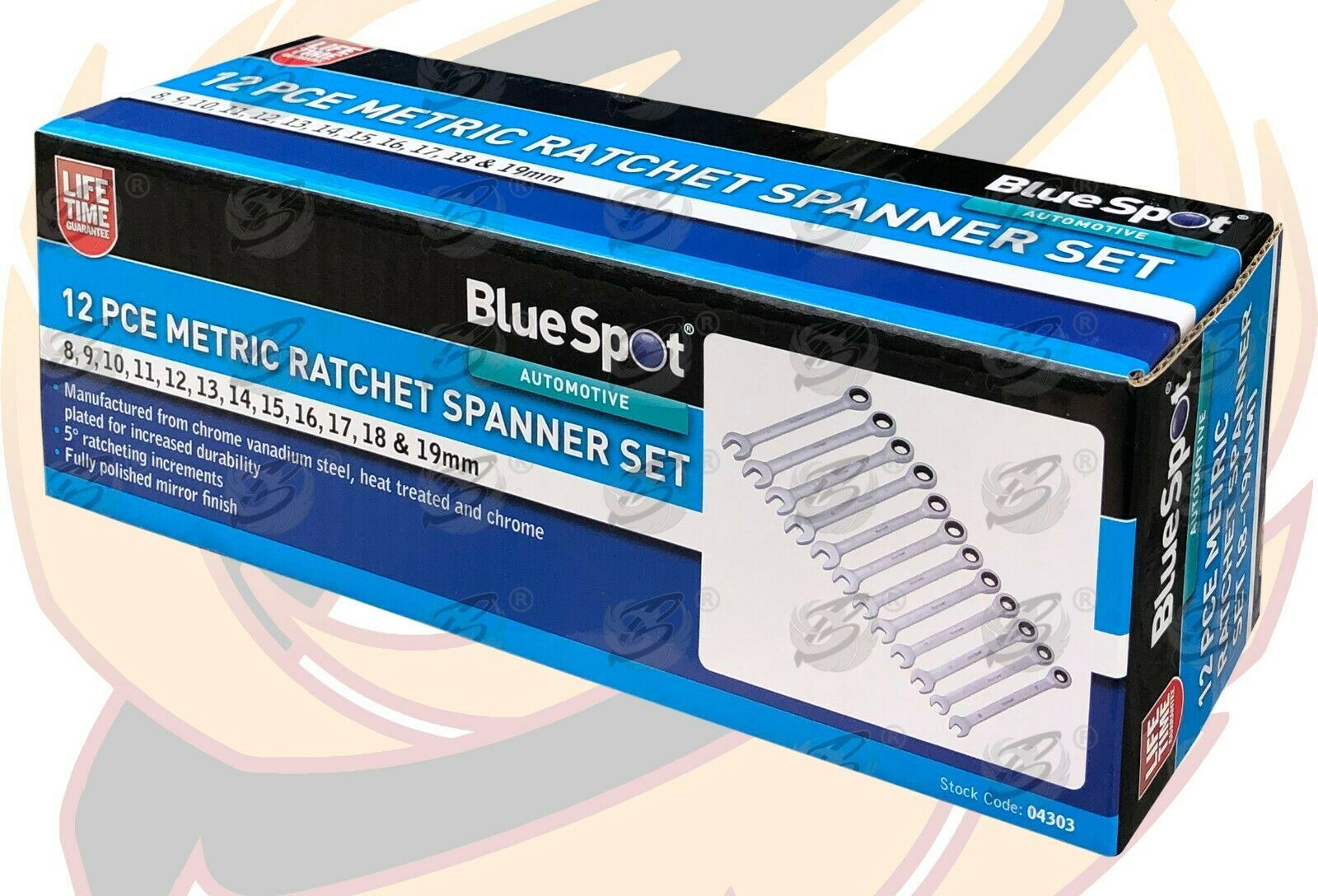 BLUESPOT 12PCS COMBINATION RATCHET SPANNER SET 8MM - 19MM