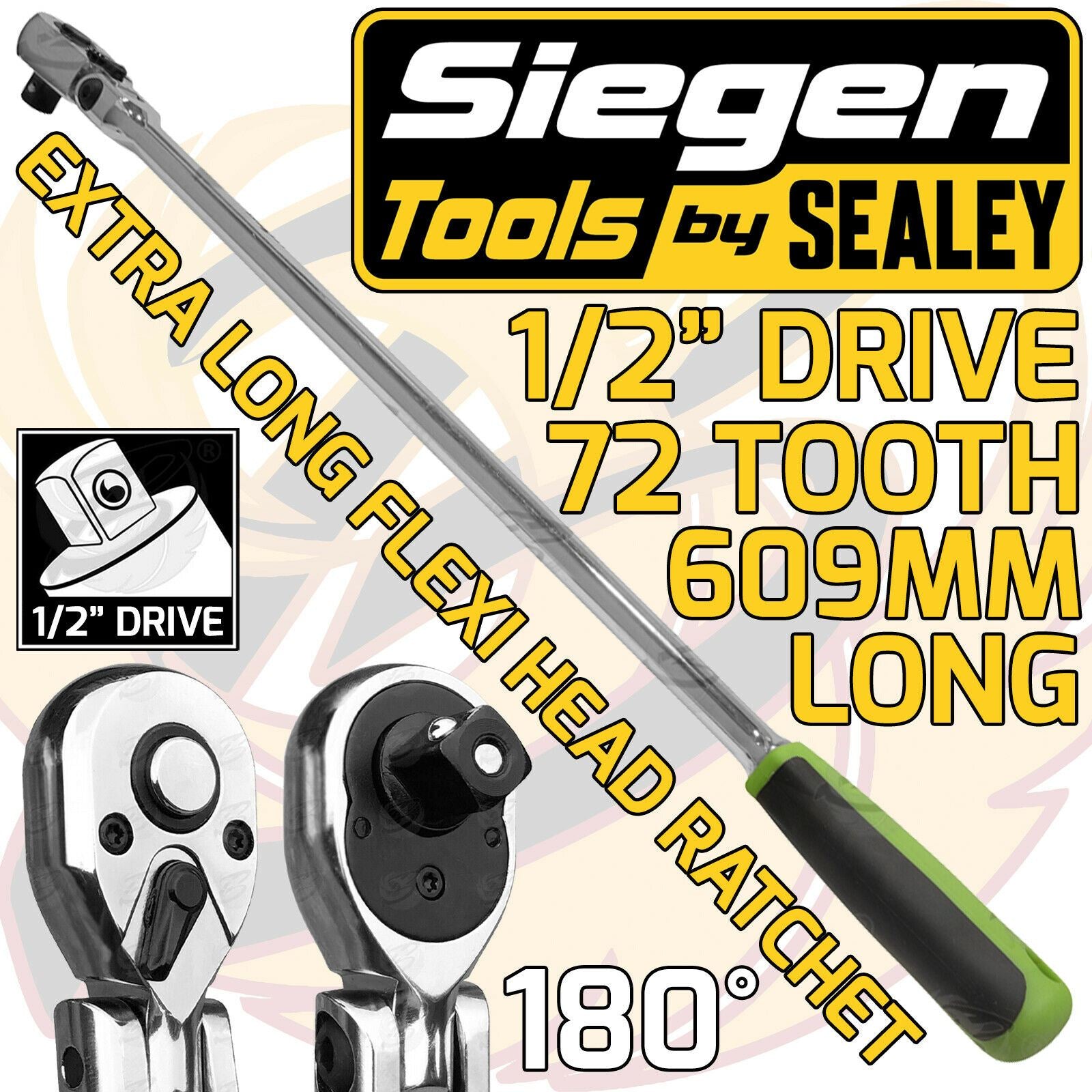 SIEGEN 1/2" DRIVE 72 TOOTH EXTRA LONG FLEXIBLE RATCHET HANDLE