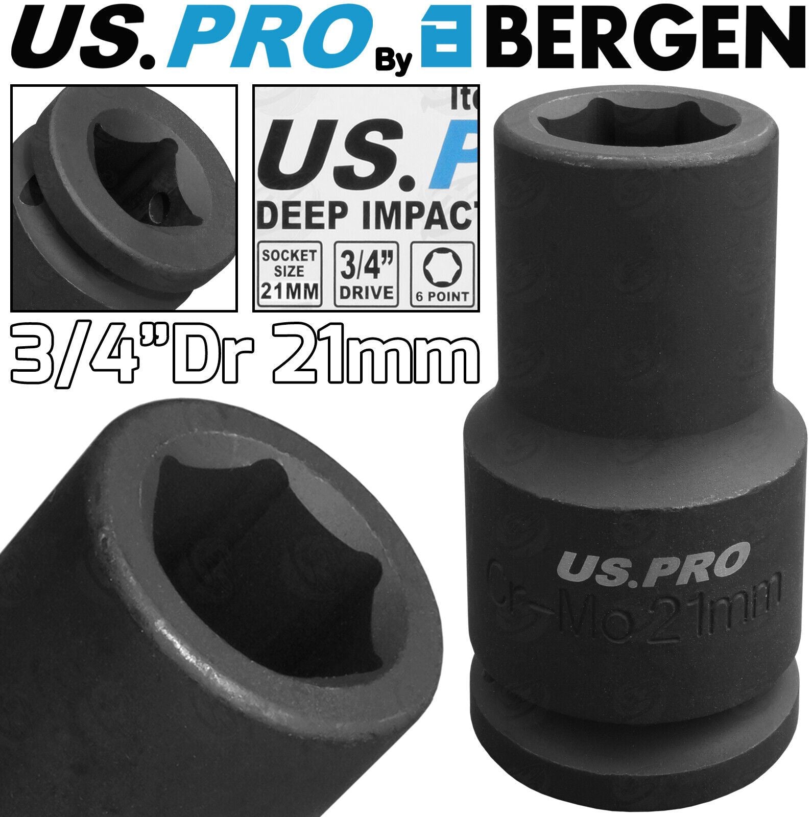 US Pro 21mm 3/4" Drive 6 Point Deep Impact Socket ( Single ) 3409