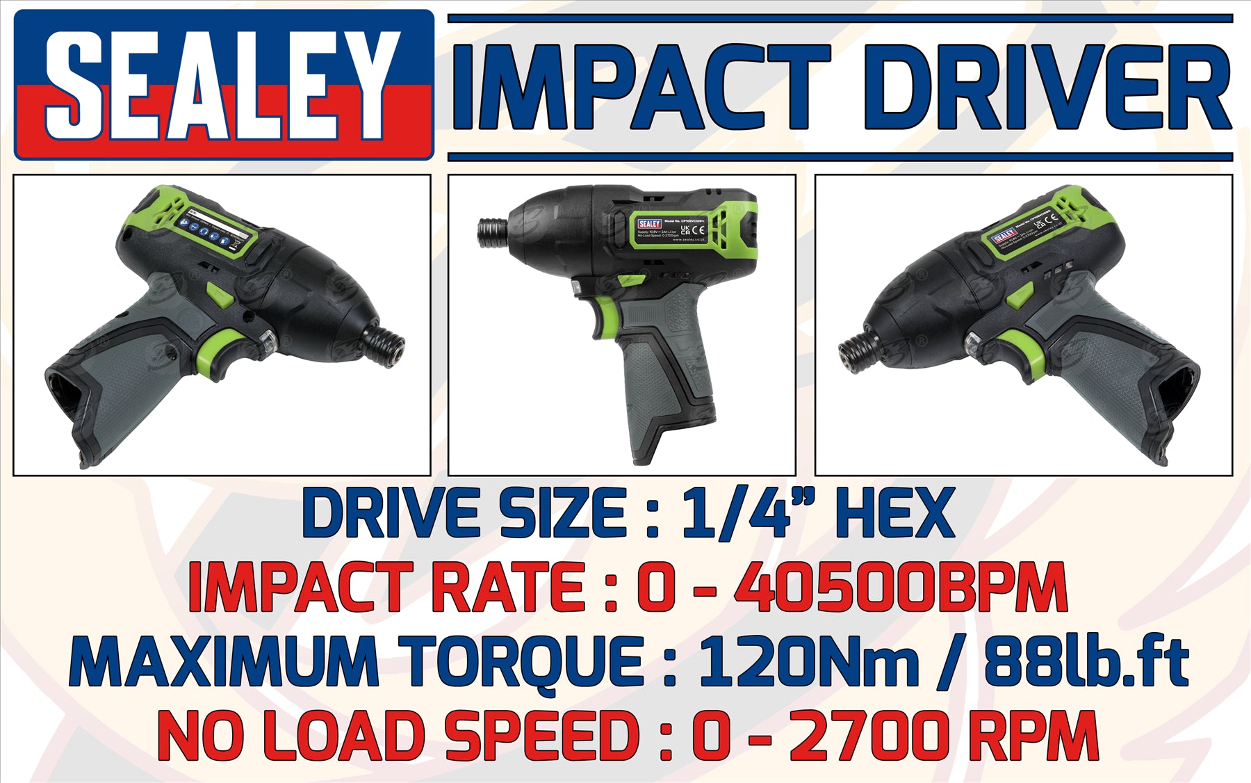 SEALEY 10.8V 3/8" DRIVE CORDLESS COMBO KIT ( DRILL - RATCHET WRENCH - IMPACT WRENCH - IMPACT DRIVER )