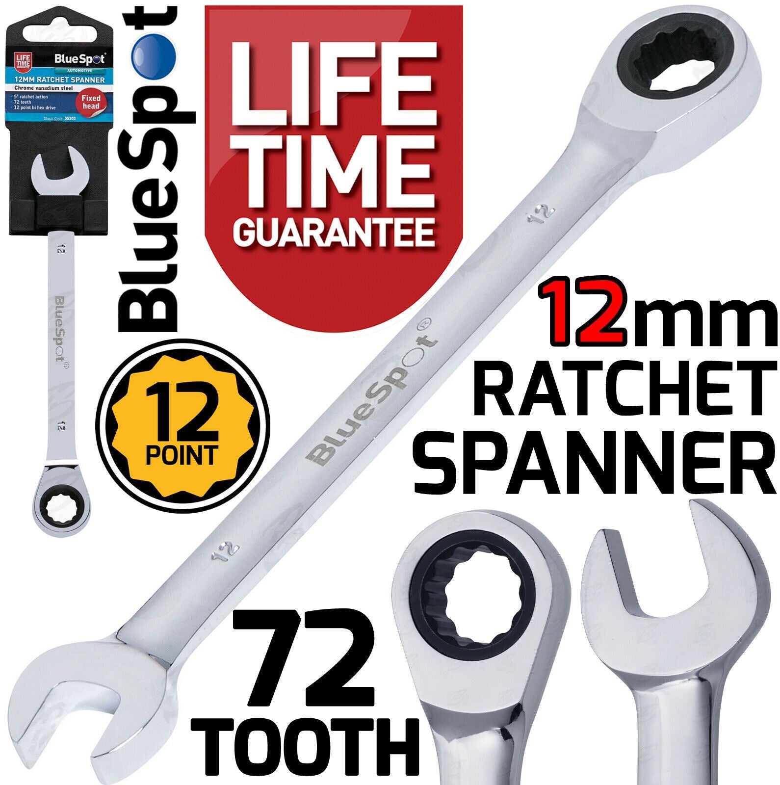 BLUESPOT 12MM 72 TOOTH RATCHET SPANNER