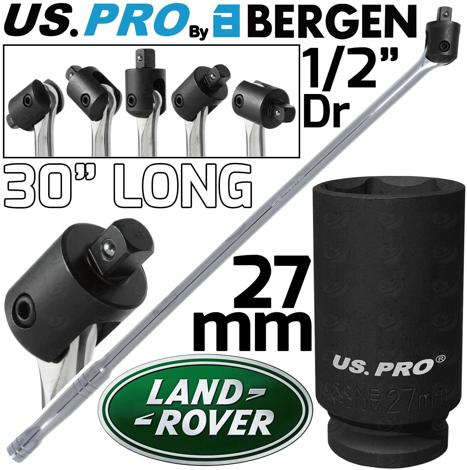 US PRO 1/2" DRIVE 30" LONG BREAKER BAR & 27MM 1/2" DRIVE 6 POINT DEEP IMPACT SOCKET