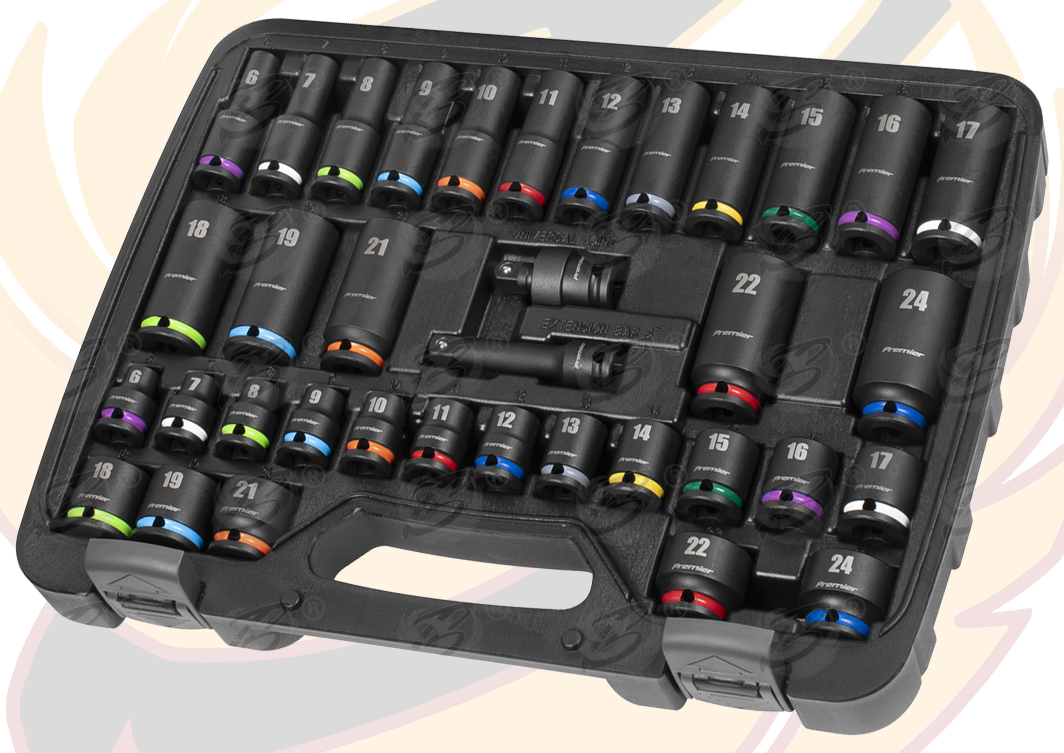 Sealey 36 Piece 3/8" Drive 6 Point Deep & Shallow Impact Sockets 6mm - 24mm ( AK5633M )