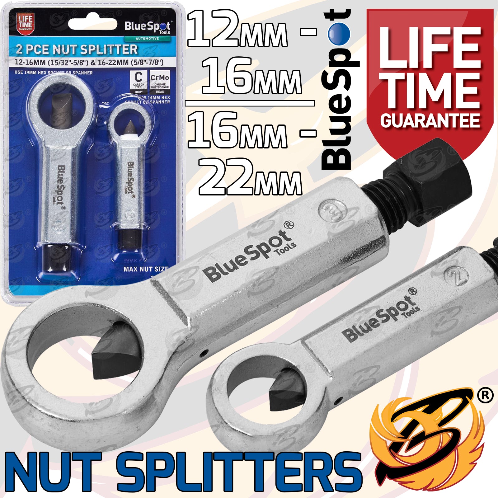 BLUESPOT 2 PCE NUT SPLITTER 12-16MM (15/32"-5/8") & 16-22MM (5/8"-7/8")
