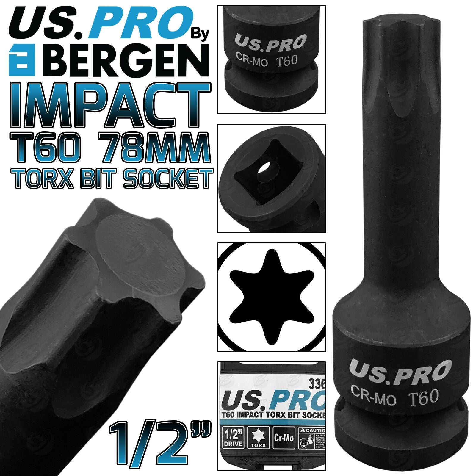 US PRO T60 1/2" DRIVE 78MM LONG IMPACT TORX BIT SOCKET ( SINGLE )