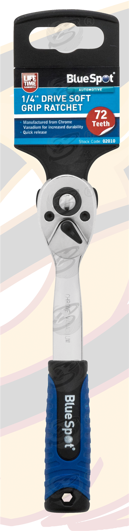 BlueSpot 1/4" Drive 72 Tooth Soft Grip Curved Ratchet Handle ( 02010 )