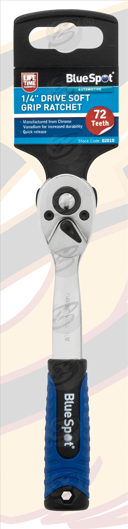 BLUESPOT 1/4" DRIVE 72 TOOTH SOFT GRIP CURVED RATCHET HANDLE