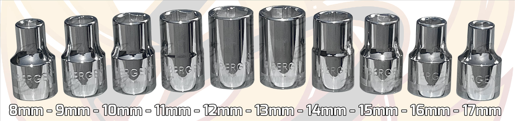 BERGEN 20PCS 1/2" DRIVE 6 POINT SHALLOW Xi - ION SOCKETS 8MM - 32MM