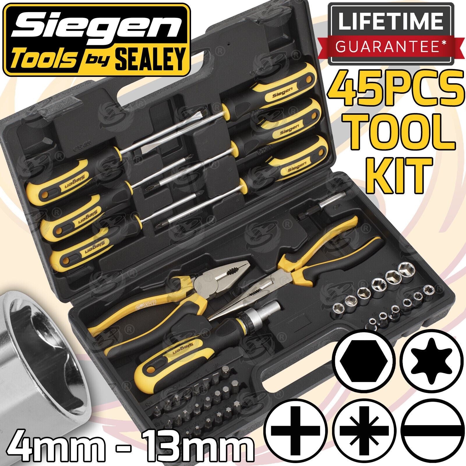 SIEGEN 45PCS 1/4" DRIVE TOOL KIT